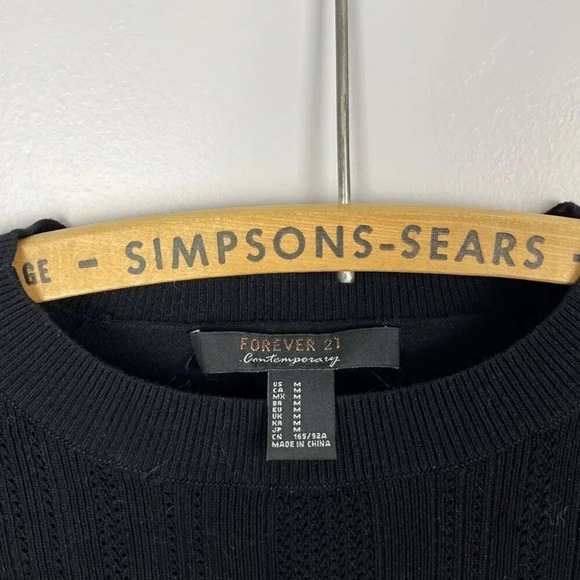 Forever 21 Womens  Medium Black Frill Crewneck Pullover Knit Sweater - Picture 3 of 4